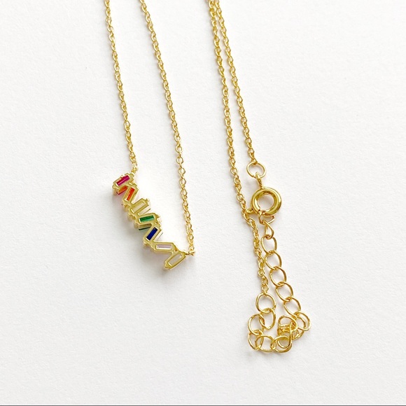 Rainbow Pride Love Baguette Gold Necklace 18" - Picture 4 of 5